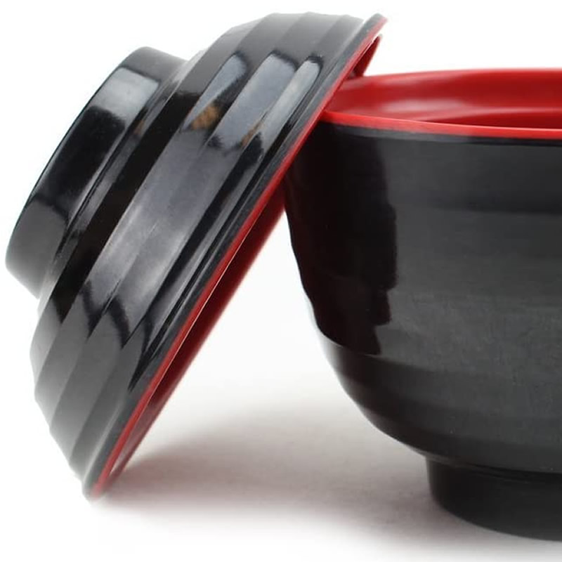 Miso ciotole e coperchi X 2 in nero e profondo tradizionale diametro 9,5 centimetri rosso 