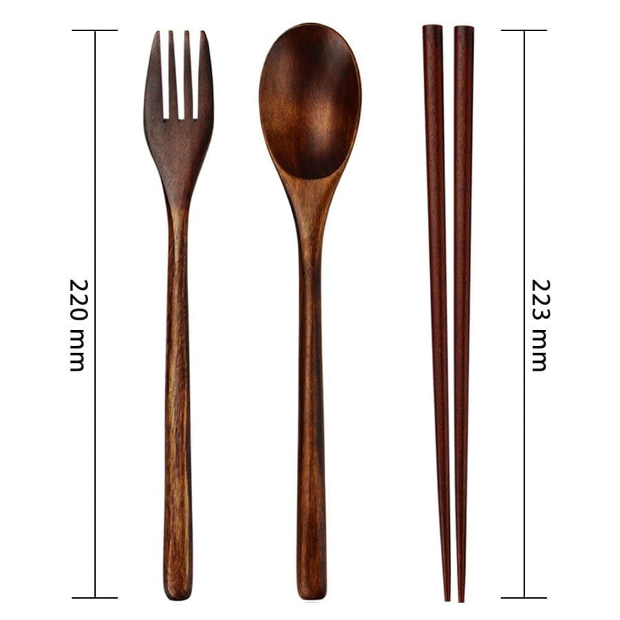Natural Wood Chopsticks, Spoon & Fork Set