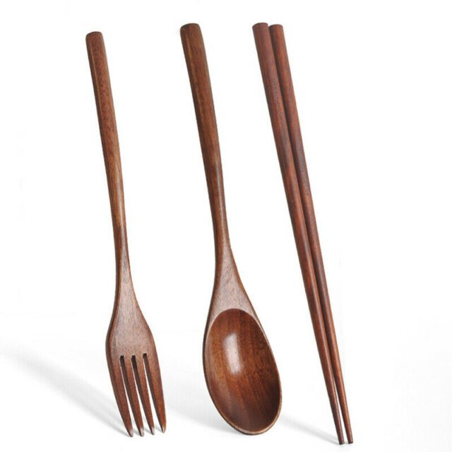 Wood Chopsticks, Spoon & Fork Set