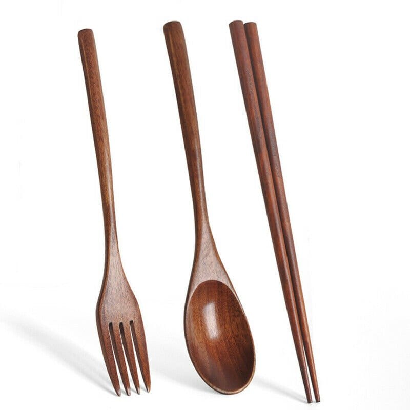 Wood Chopsticks, Spoon & Fork Set 3