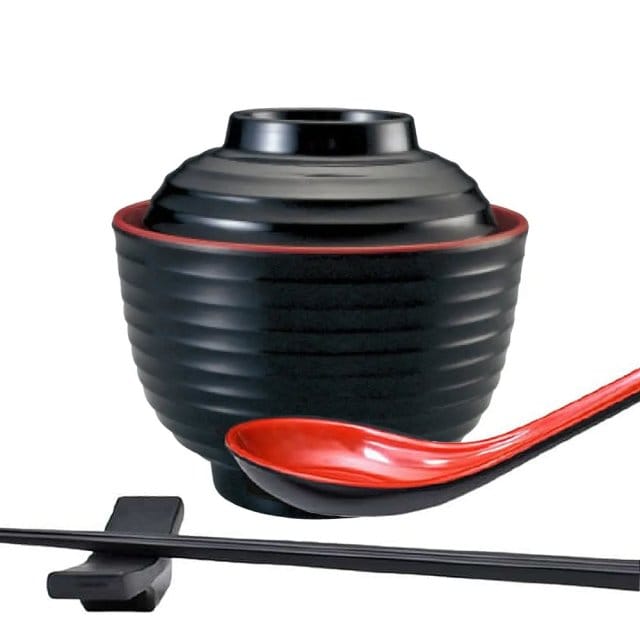 Japanese Soup Bowl, Lid, Spoon, Chopsticks & Rest Set
