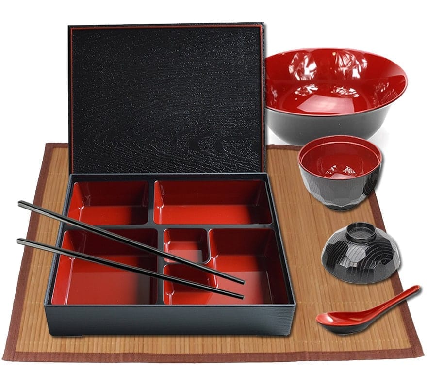 Square Traditional Bento Set With Placemat & Soup Bowl