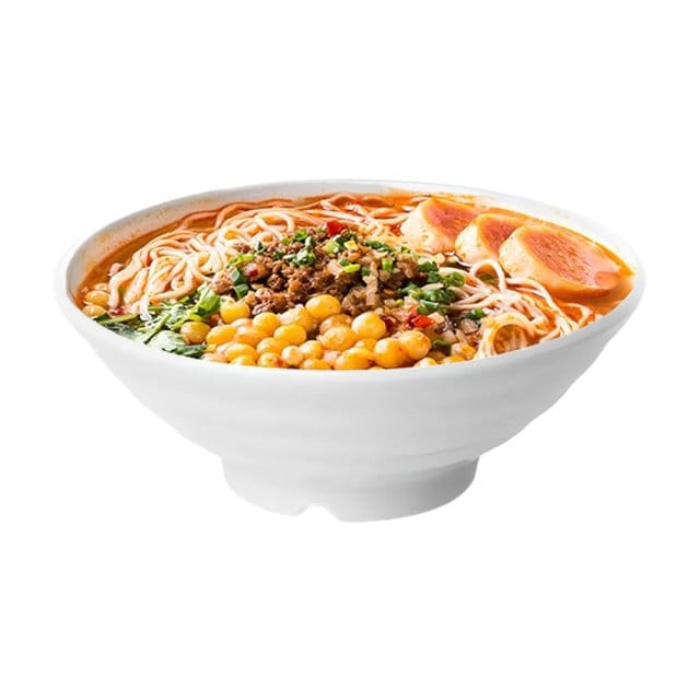 Large White Melamine Noodle Bowl with Soup