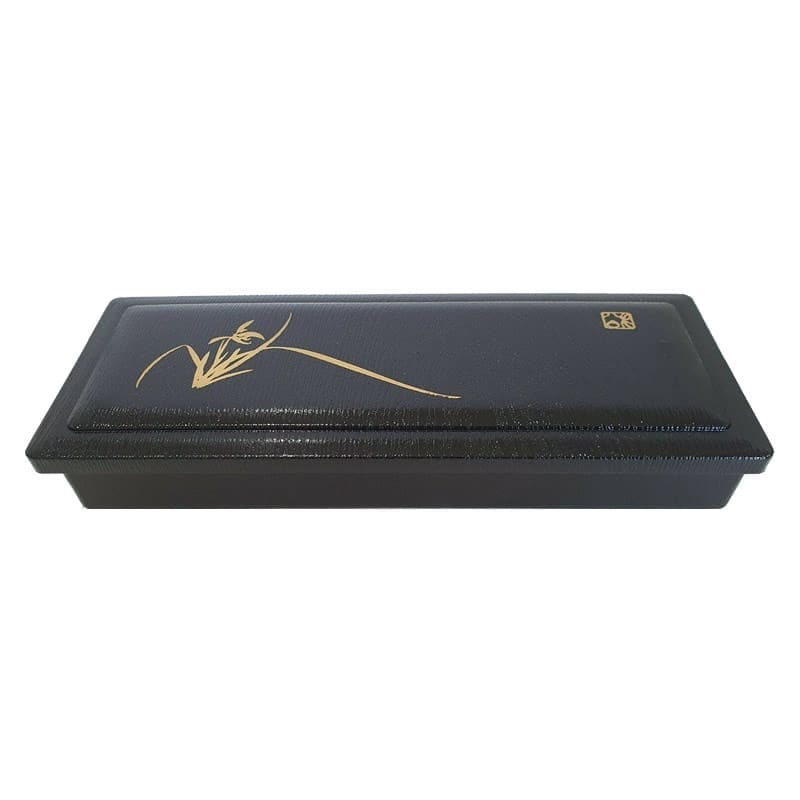 3 Compartment Long Bento Box, Black Lid, Base & Maple Design
