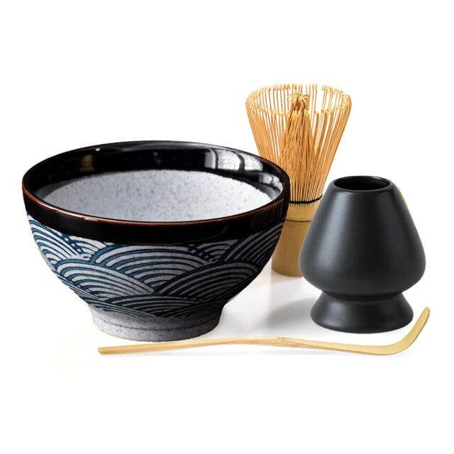 Tea Spoon and Ceramic Matcha Bowl Japanese Style,A Matcha Whisk Set Matcha Tea Ceremony Set of 3 Including 80 Prong Matcha Whisk Chasen 