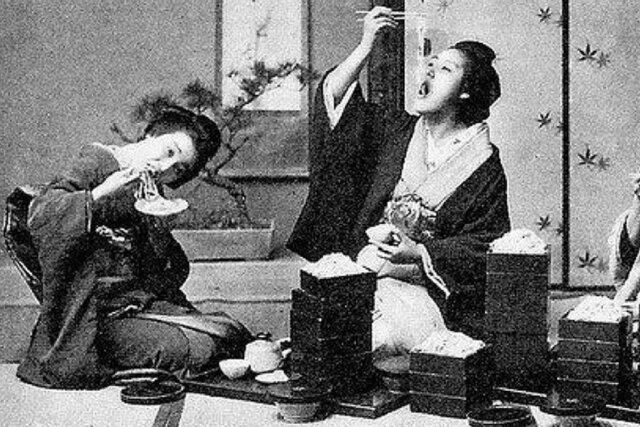 Geisha Eating Japanese Ramen Noodles