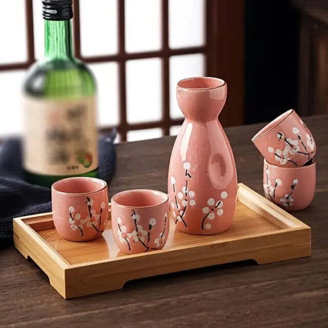 Japanese Pink Sakura Sake Setting