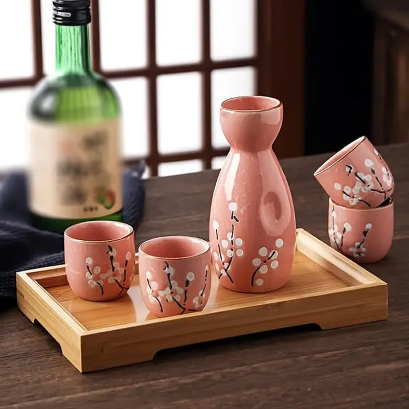 Japanese Pink Sakura Sake Setting