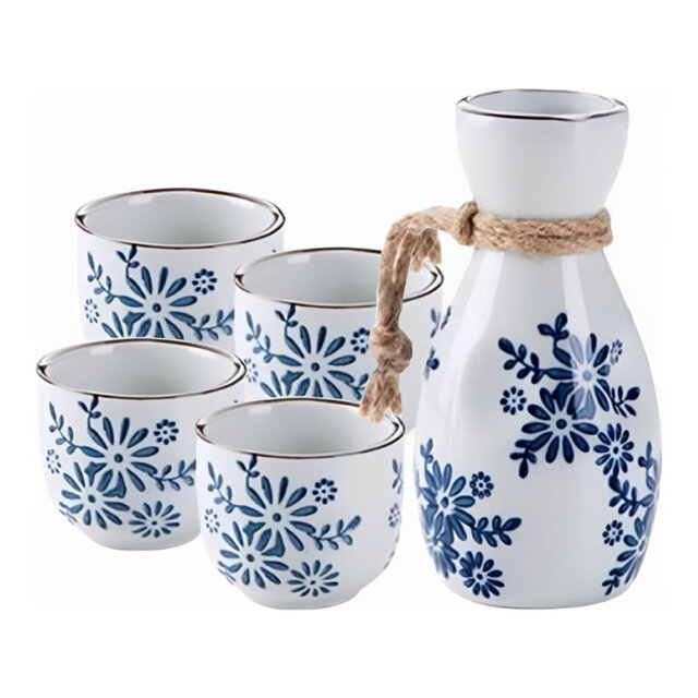 Ceramic Blue Orchid Sake Set