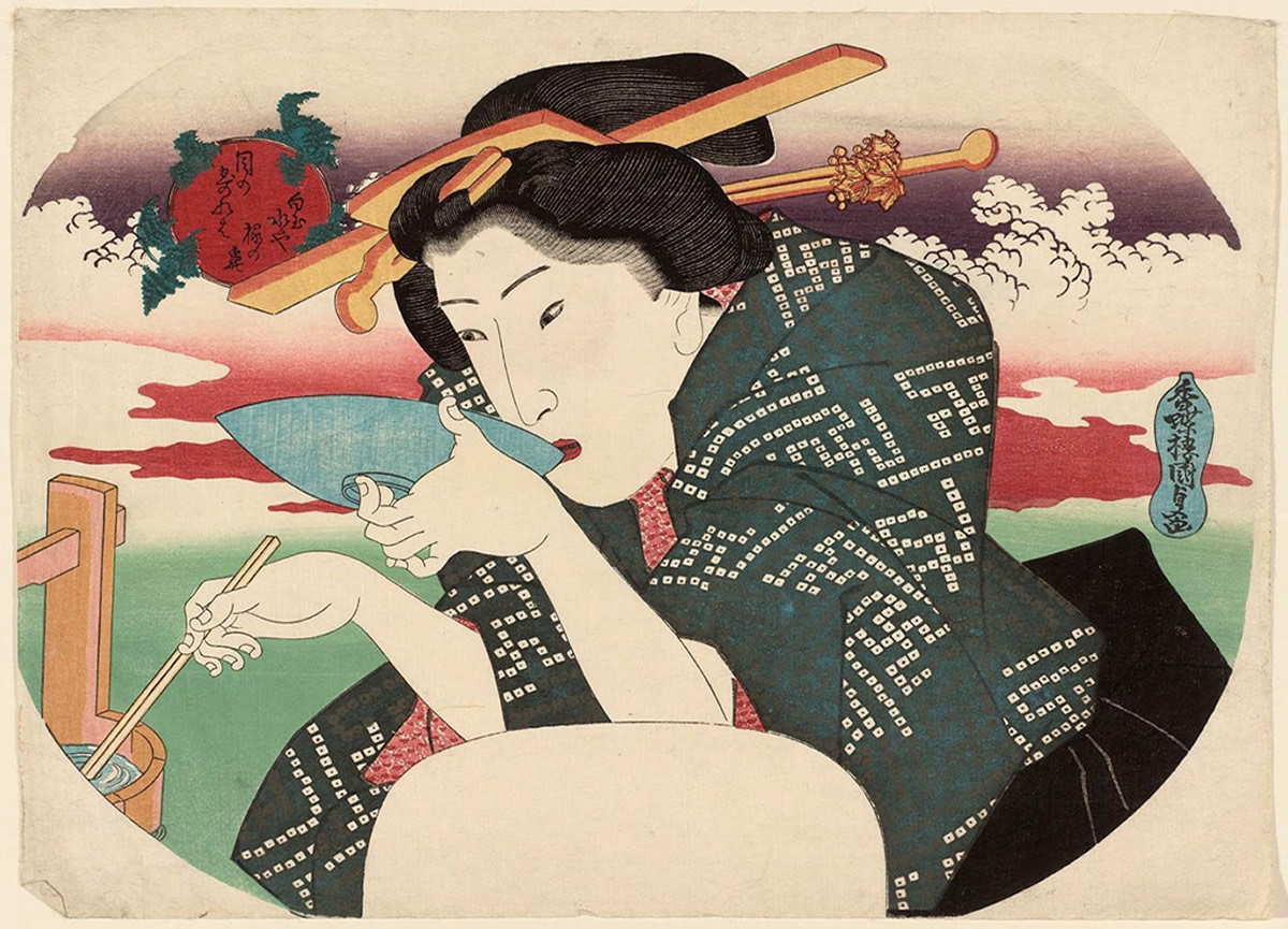 Japanese Woman Drinking Sake During The Edo Period