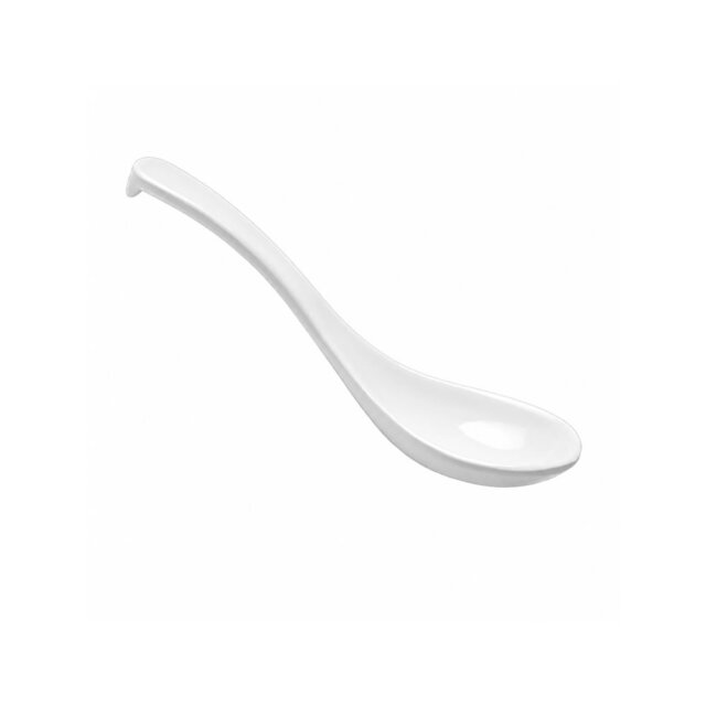 Curved White Melamine Soup Spoon
