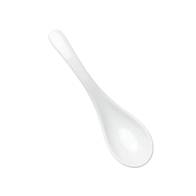 Curved White Melamine Soup Spoon