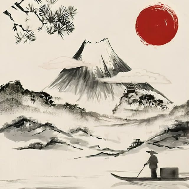 Sumi-e Fuji Red Sun Apron