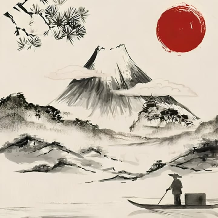 Sumi-E Fuji Red Sun Apron