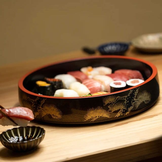 Medium Round Sushi-Oke & Pine Needle Pattern