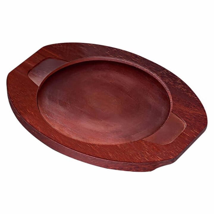 Round Cast Iron Sizzle Plate Wood Base Round Cast Iron Sizzle Plate Wood Base