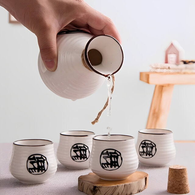 Ceramic Kanji Calligraphy Sake Set