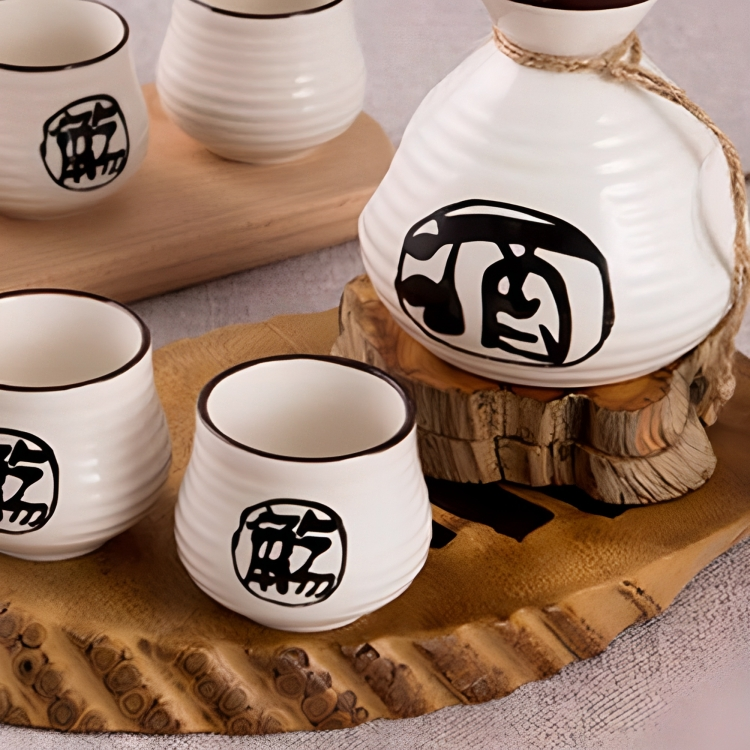 Ceramic  Kanji Calligraphy Sake Set Example