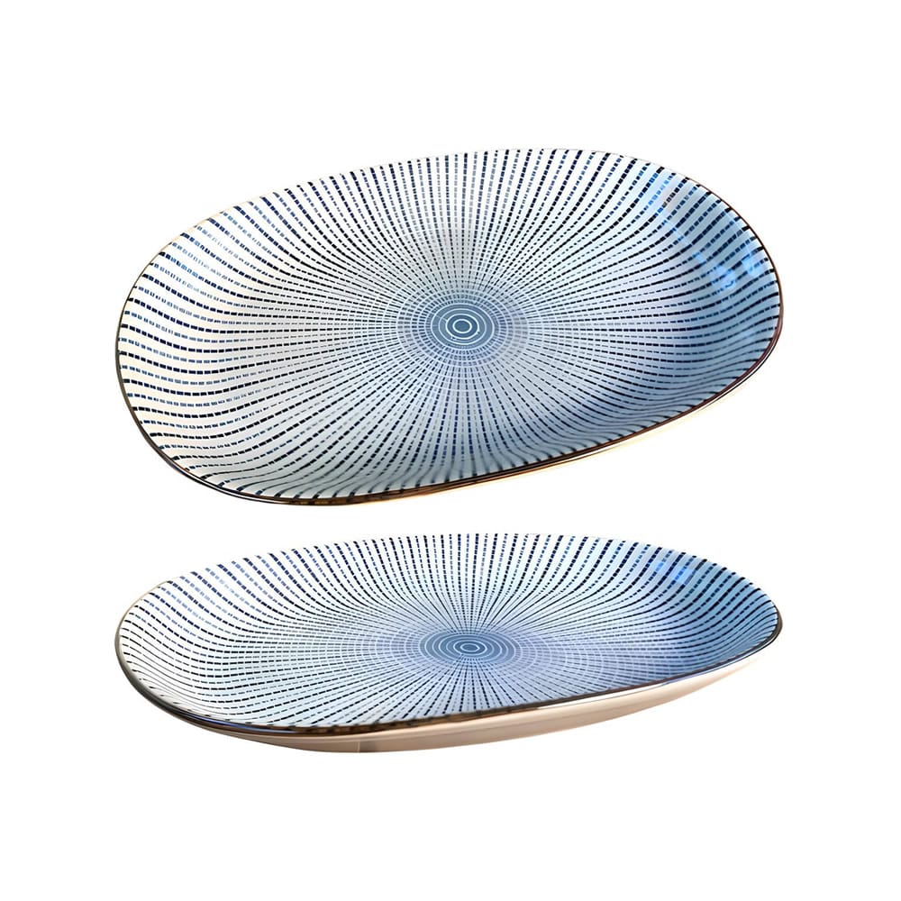 Hōshajō Blue Ceramic Sushi Plate Side Photo Hōshajō Blue Ceramic Sushi Plate Side Photo