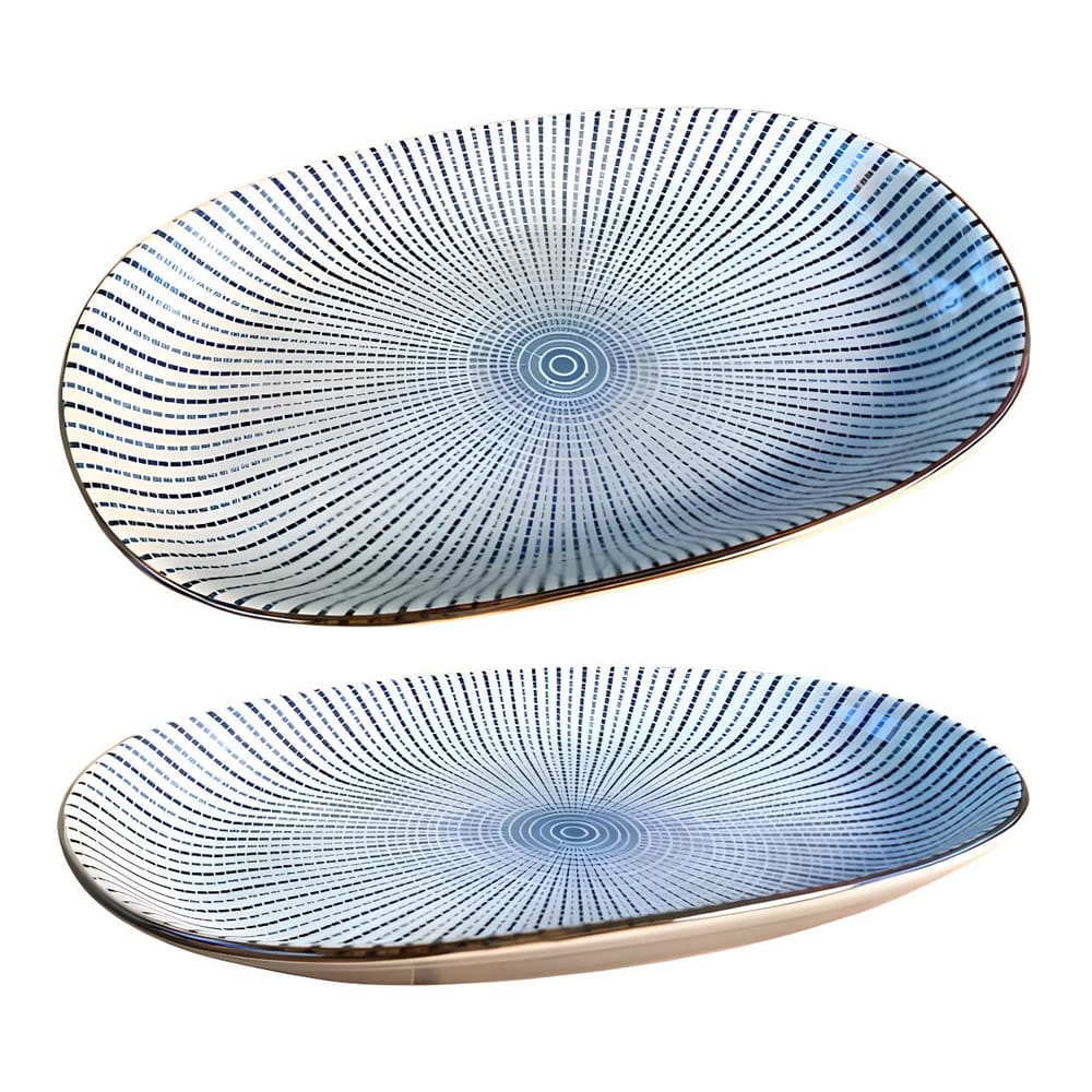 Hōshajō Blue Ceramic Sushi Plate Side Photo Hōshajō Blue Ceramic Sushi Plate Side Photo