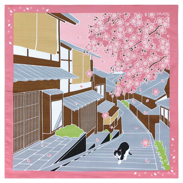 Tama Cat &Amp; Sakura Viewing Furoshiki