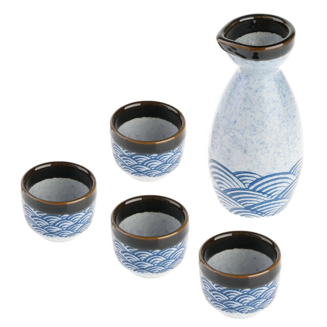 Seigaiha Blue Wave Sake Set