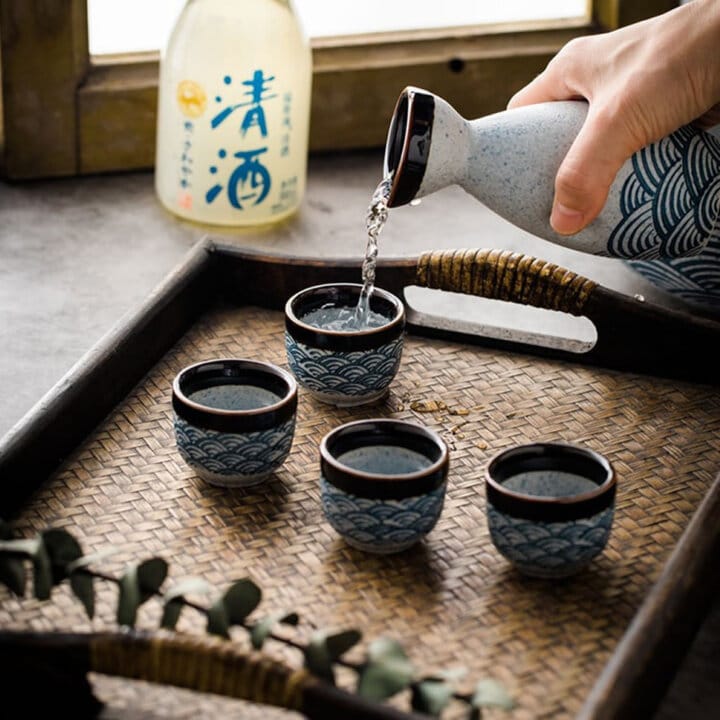 Buy Japanese Seigaiha Blue Wave Sake Set | Katachiware