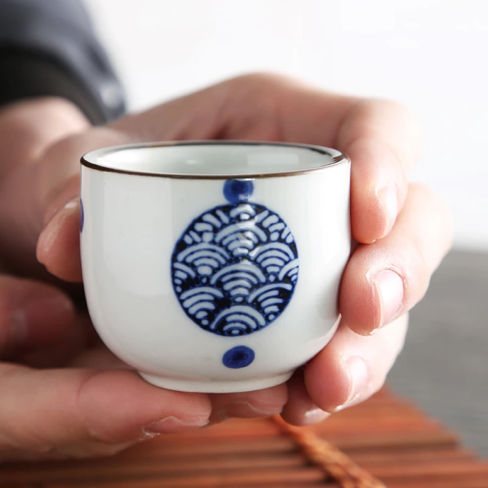 Ceramic Blue Wave Seigaiha Sake Cup