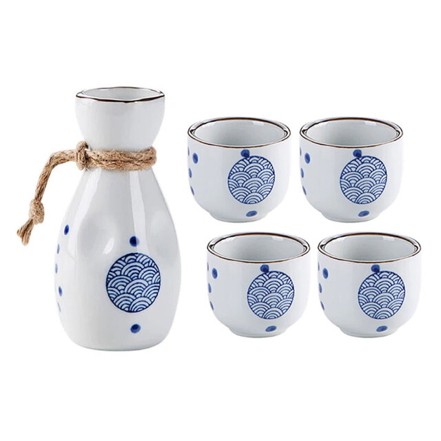 Ceramic Blue Wave Seigaiha Sake Set