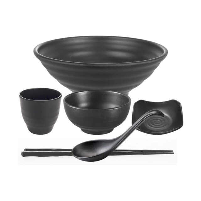 Complete Matte Black Ramen Bowl Set
