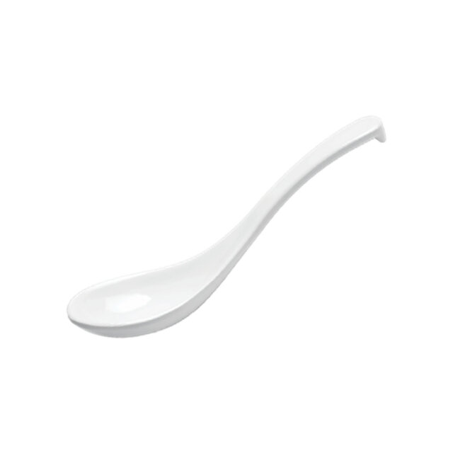 Curved White Melamine Soup Spoon