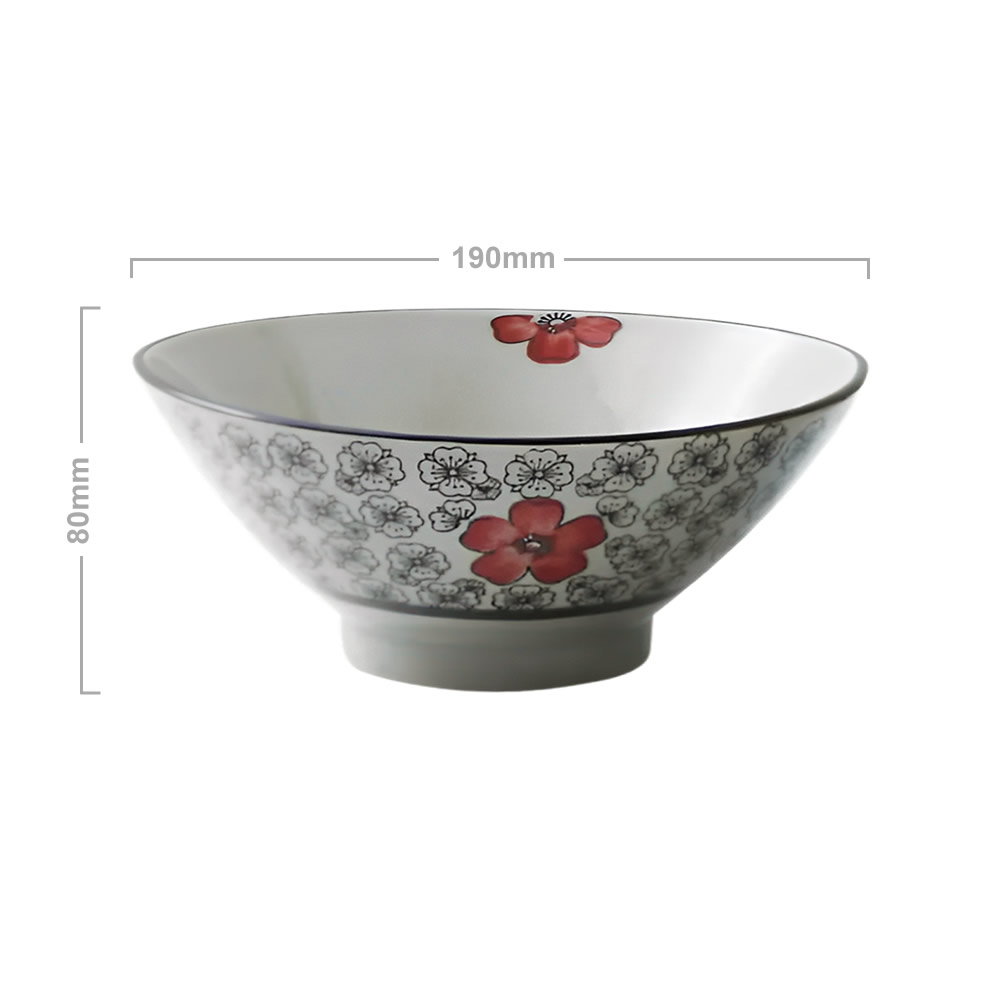 Crimson Red Ceramic Ramen Bowl Dimensions