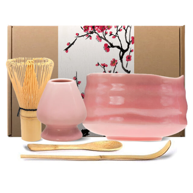 Salmon Pink Matcha Tea Set & Accessories