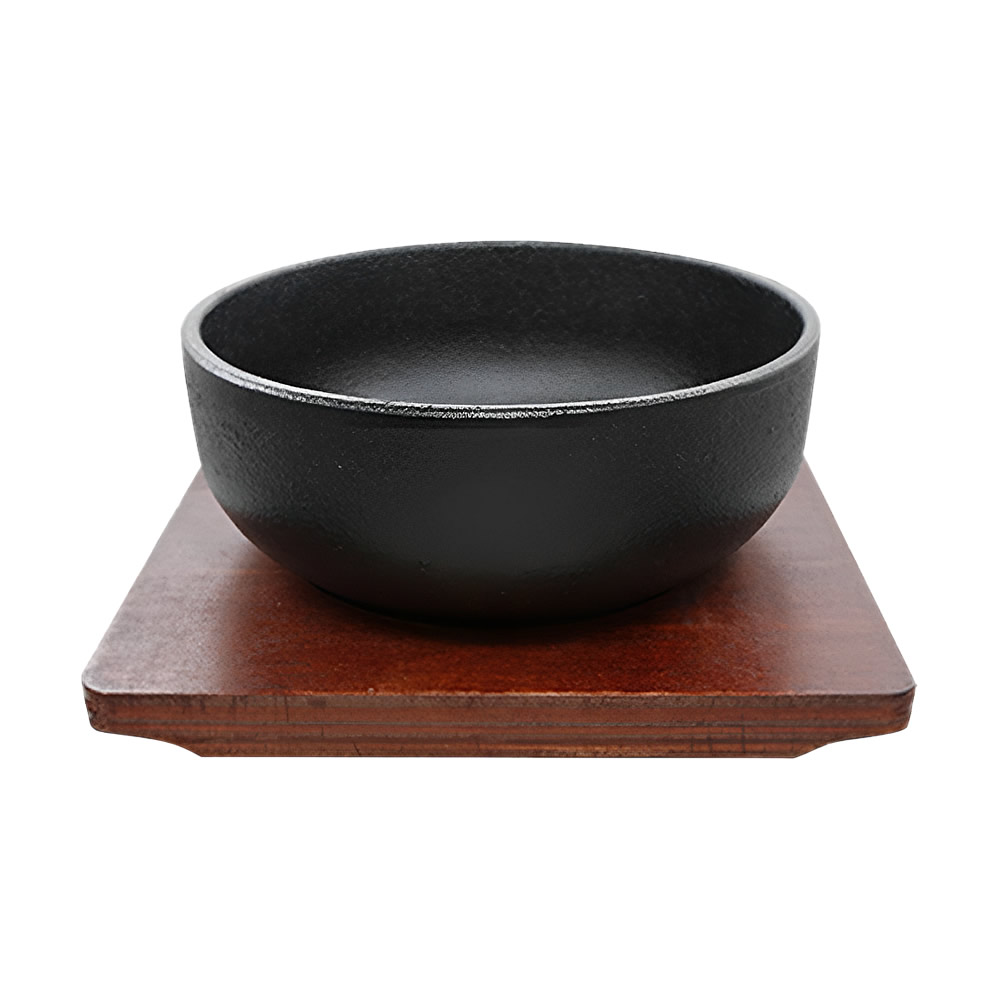 Cast Iron Bibimbap Bowl & Wooden Tray