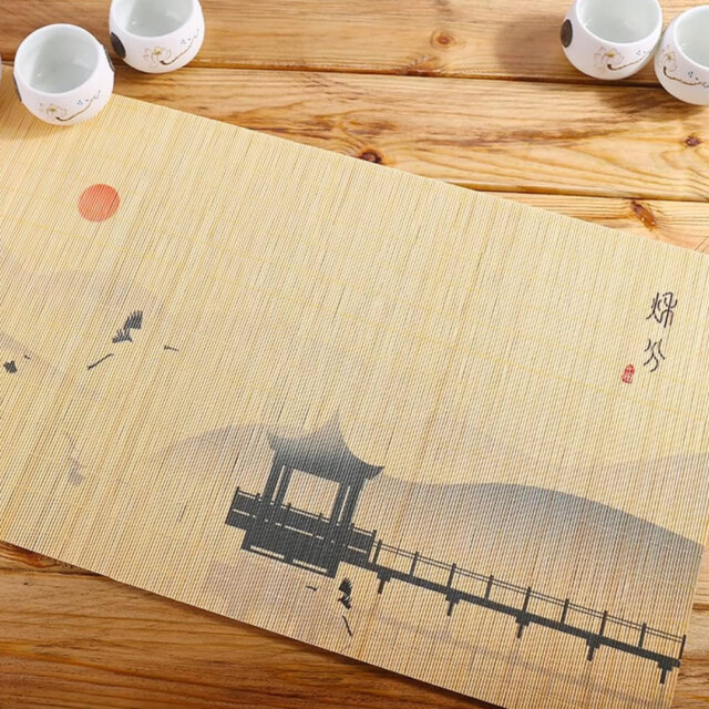 Large Bamboo Bridge in Sunset Tea Ceremony Mat