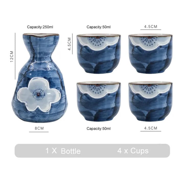White Blossom Sake Set Dimensions