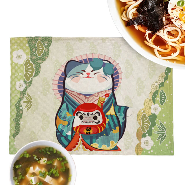 Maneki Neko Lucky Cat &Amp; Dharma Placemat