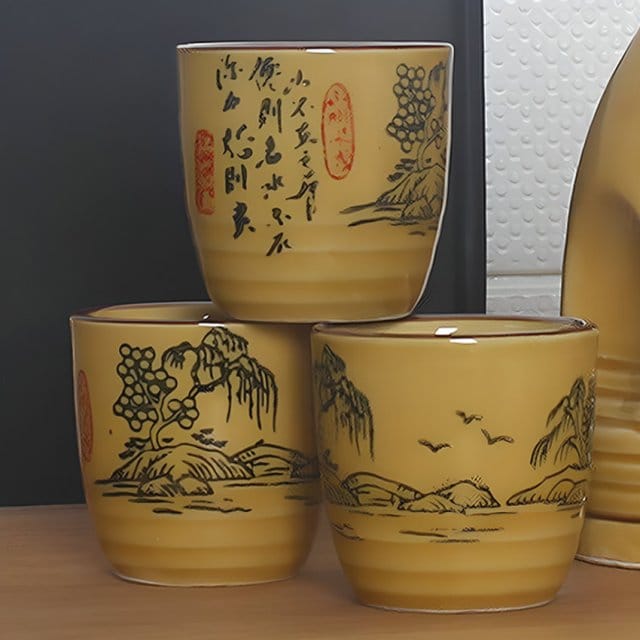Ceramic Dento-Teki Sake Set Close Up