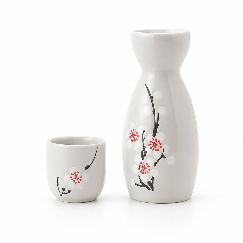 Japanese White Blossom Sake Set