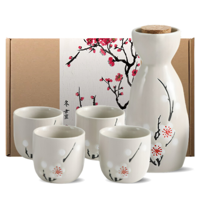 Japanese White Blossom Sake Set