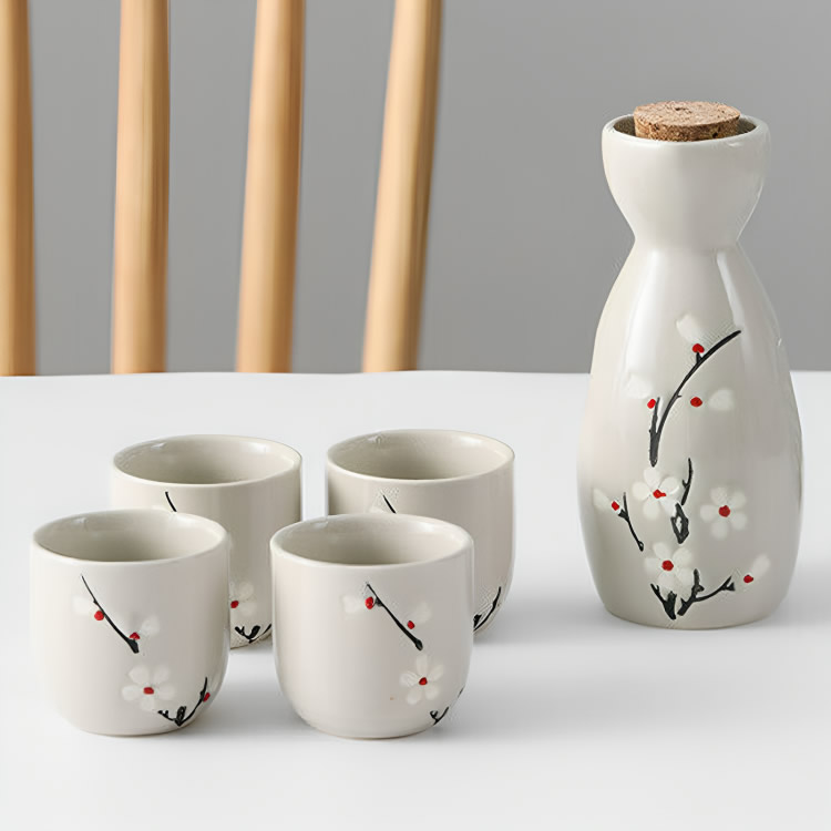 Japanese White Blossom Sake Set Example