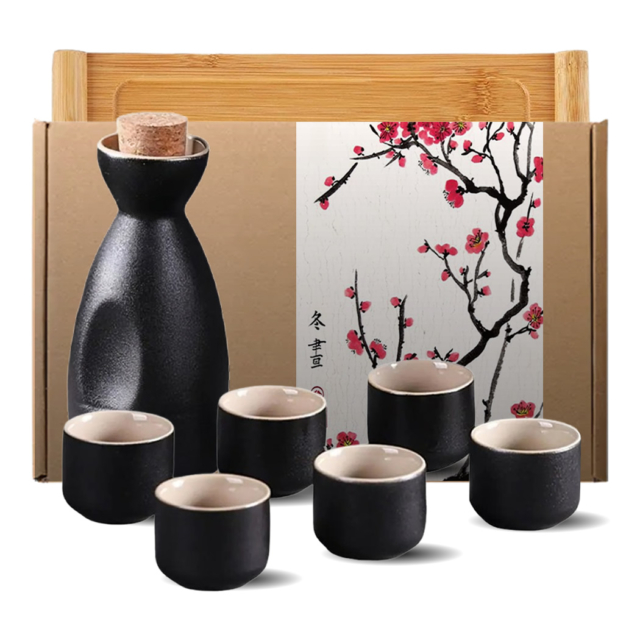 7 Piece Sake Set & Bamboo Tray