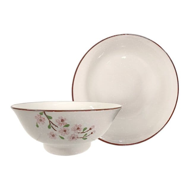 Large Pink Sakura & Snowflake Ramen Bowls