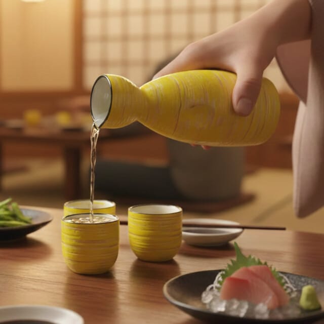 Kiiro Glaze Tokkuri Bottle & Ochoko Cup Set