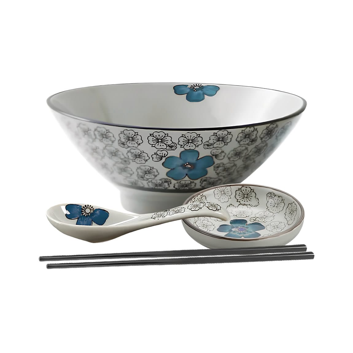 Ceramic Cyan Ramen Bowl Set