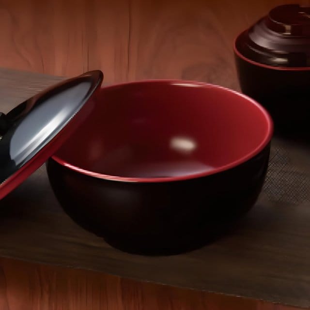 Red & Black Soup Bowl with Cover
