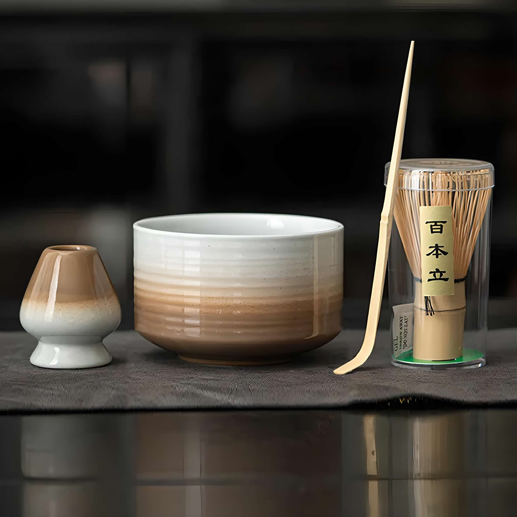 Traditional Matcha Tea Ceremony Set - 5 Piece Kit With Bamboo Whisk, Ceramic Bowl, Holder, Spoon & Strainer (Light Green) 1 thumbnail image