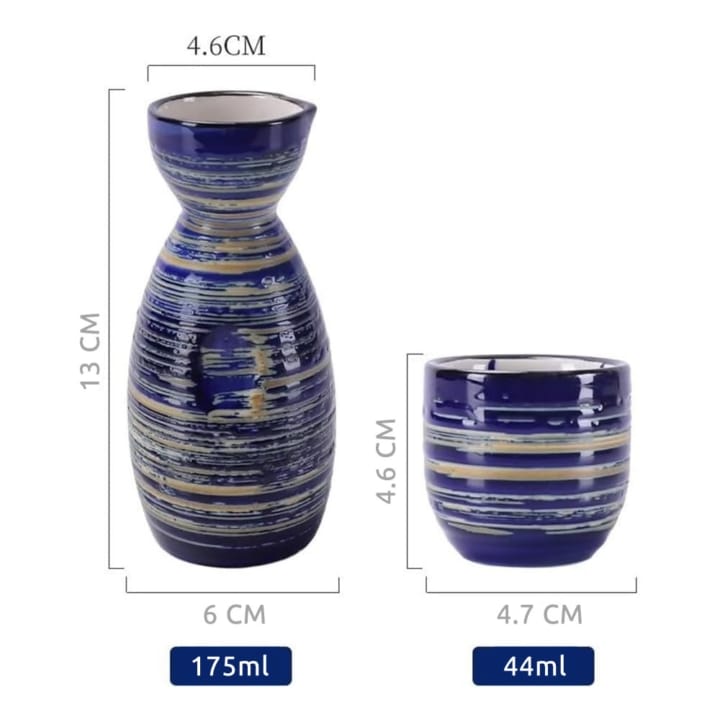 Sunset Sea Ceramic Sake Set Dimensions