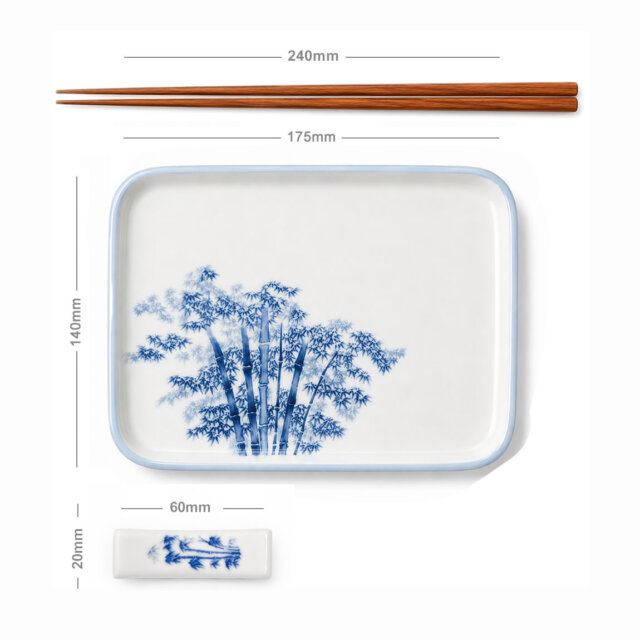Kissho White Bamboo Sushi Plate Set dimensions