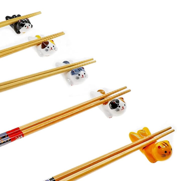 Lucky Cat Chopstick Rest Set &Amp; Chopsticks